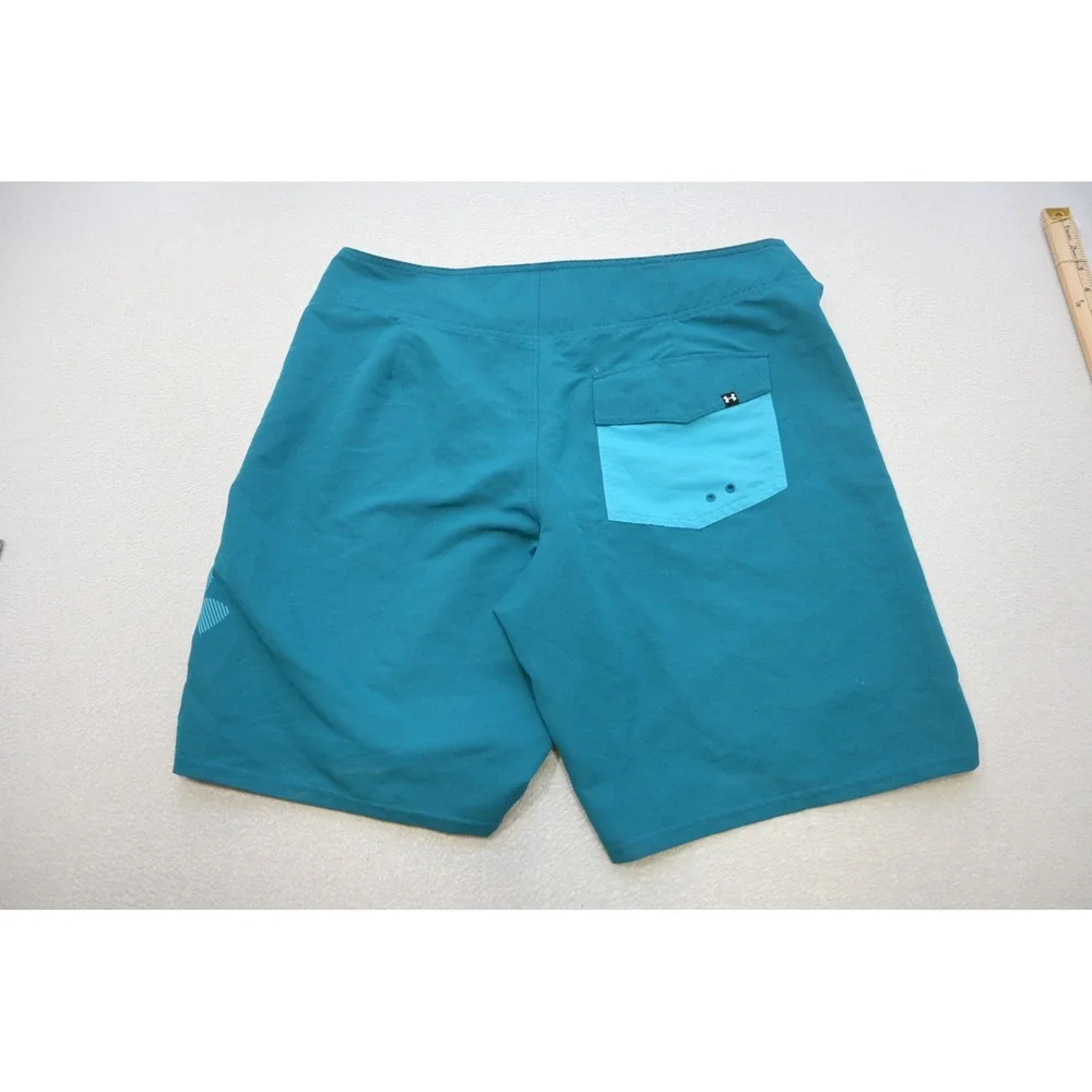 Under Armour Board Shorts Mens 36 Teal HeatGear‎ Lace Up Swim Trunks Excellent